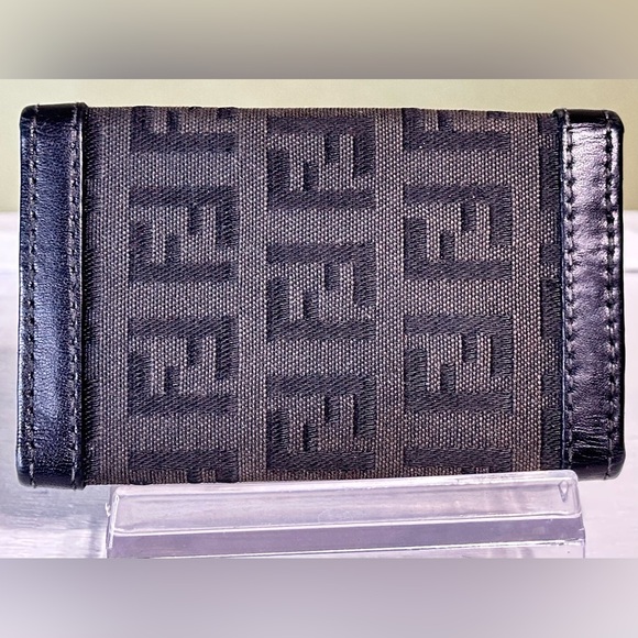 FENDI Authentic Zucca Black Canvas Leather 6 Pics Key Cases Made In Italy . - Picture 2 of 16